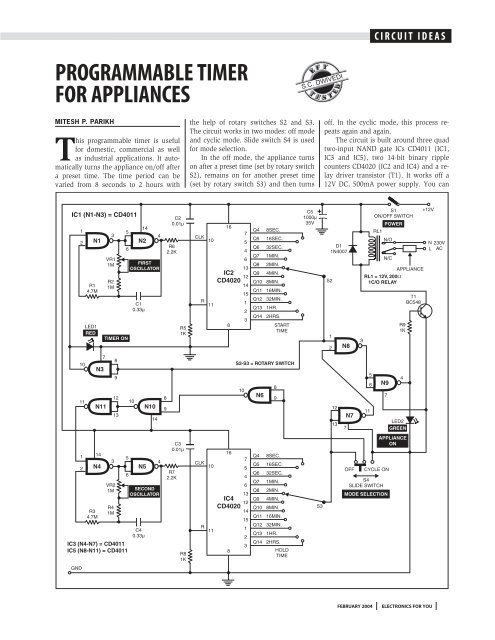 PROGRAMMABLE TIMER FOR APPLIANCES - Electronics For You