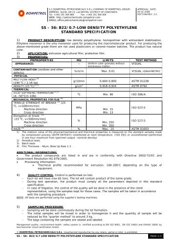 ss â€“ 56: b22/0.7-low density polyethylene standard specification