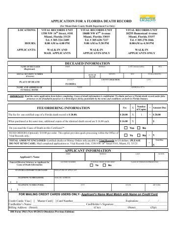 Death Certificate Application Request Form - Miami-Dade County ...
