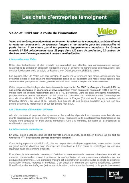 Dossier de Presse - inpi.fr: RhÃ´ne-Alpes Lyon