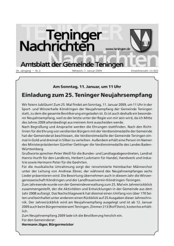 Einladung zum 25. Teninger Neujahrsempfang - Gemeinde Teningen