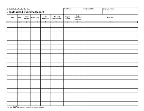 PS Form 1017-B - branch 38