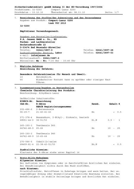 Sicherheitsdatenblatt Sicherheitsdatenblatt gemÃ¤Ã Anhang II der EU ...