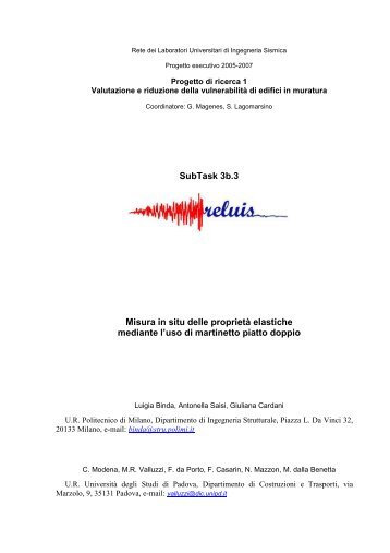 Specifiche esecutive per prova con martinetto piatto doppio - ReLUIS