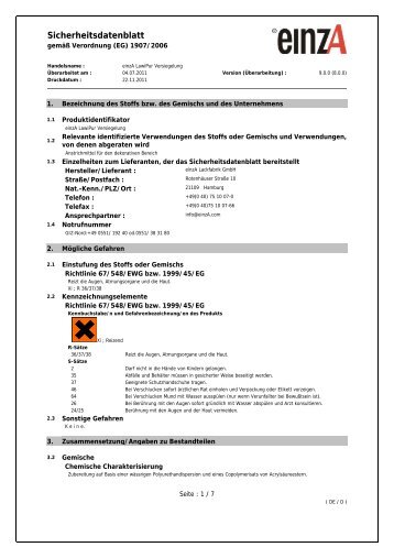 Sicherheitsdatenblatt - einzA