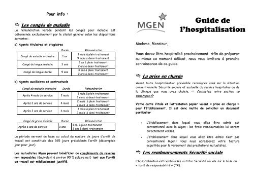 Guide de l'hospitalisation - MGEN