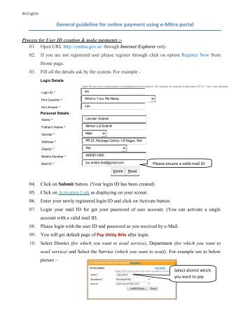 General guideline for online payment using e-Mitra portal