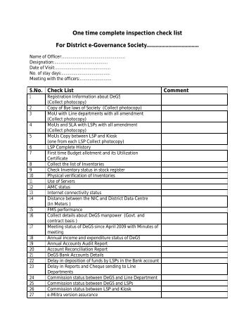 One time complete inspection check list For District e ... - csc - e-Mitra