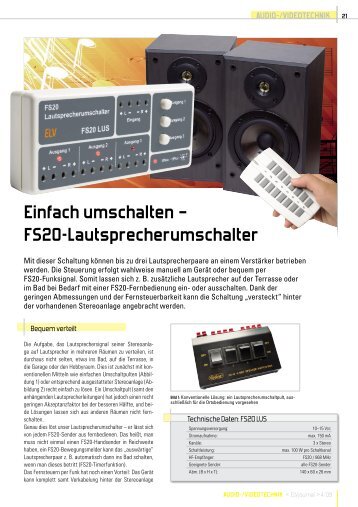 Einfach umschalten – FS20-Lautsprecherumschalter - ELV