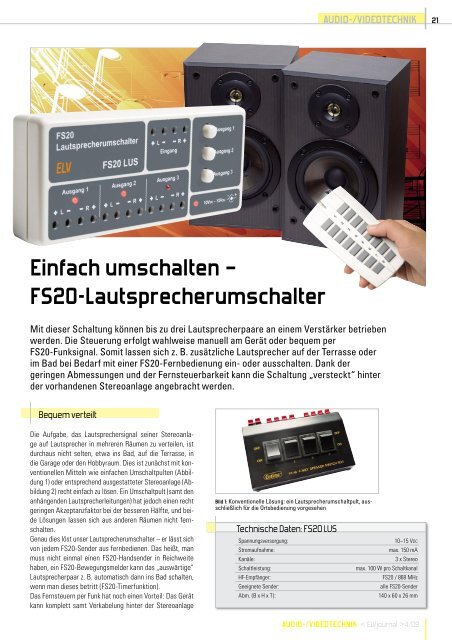 Einfach umschalten – FS20-Lautsprecherumschalter - ELV