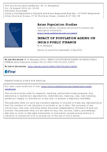 impact of population ageing on india's public finance - National ...