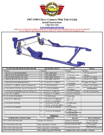 1967-1969 Chevy Camaro Mini Tub 4-Link - Total Cost Involved