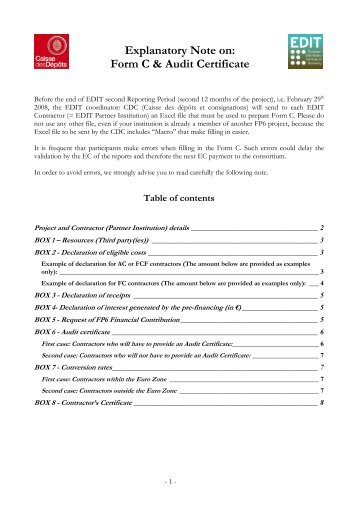 Explanatory Note on Form C and Audit Certificate - EDIT ...