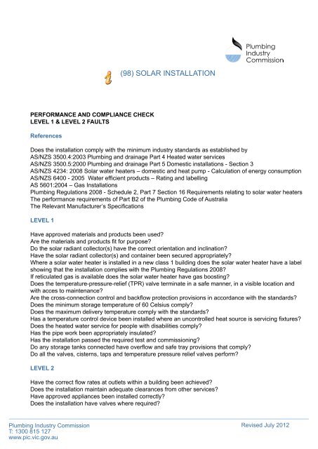 (98) SOLAR INSTALLATION - Plumbing Industry Commission