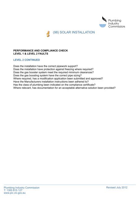 (98) SOLAR INSTALLATION - Plumbing Industry Commission