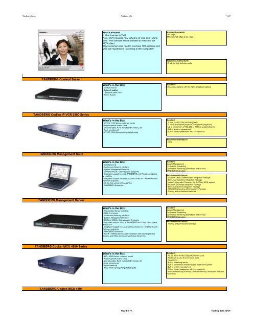 TANDBERG Product List and Info - 1 PC Network Inc