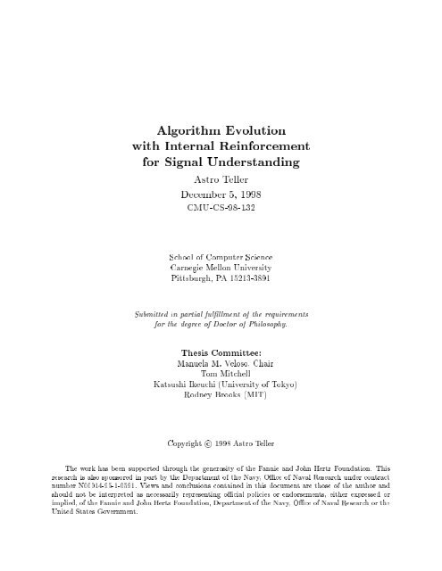 Algorithm Evolution Ith Internal Reinforcement For Astro Teller