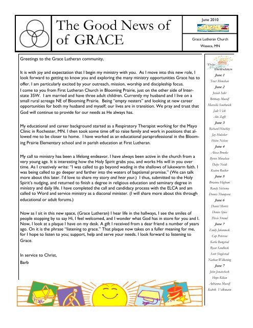 June 2010 Newsletter - Grace Lutheran Church