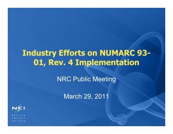 Industry Efforts on NUMARC 93-01, Rev. 4 Implementation. - NRC