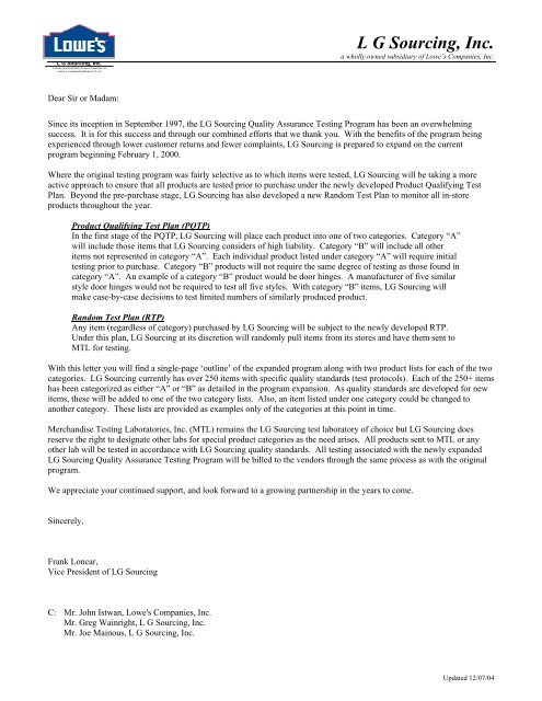 Dear Sir Or Madam Loweslink Dear Sir Or Madam Loweslink