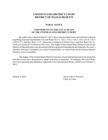 Amendments to Local Rules 83.5.3 - District of Massachusetts