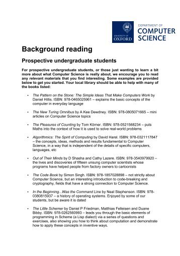 a sheet of reading suggestions - Balliol College