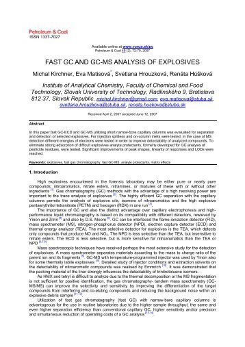FAST GC AND GC-MS ANALYSIS OF EXPLOSIVES