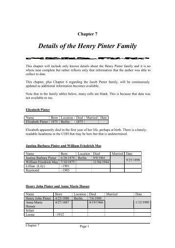 Details of the Henry Pinter Family - New Page 1