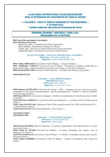 Programme de colloque - Université de Tunis El Manar