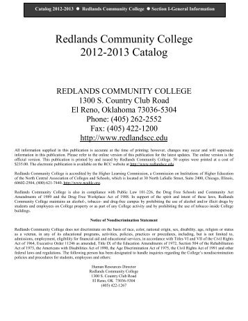 2012-2013 Course Catalog - Redlands Community College