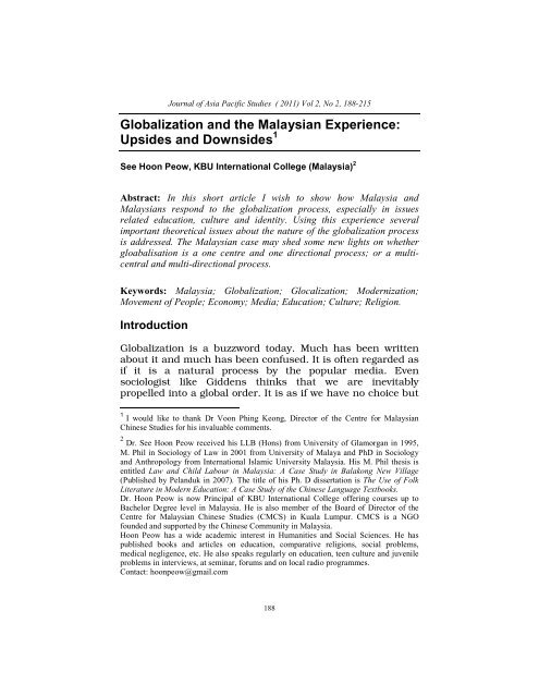 Globalization And The Malaysian Experience Upsides And Downsides