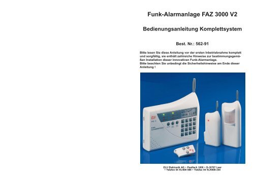 Funk-Alarmanlage FAZ 3000 V2 Bedienungsanleitung - ELV