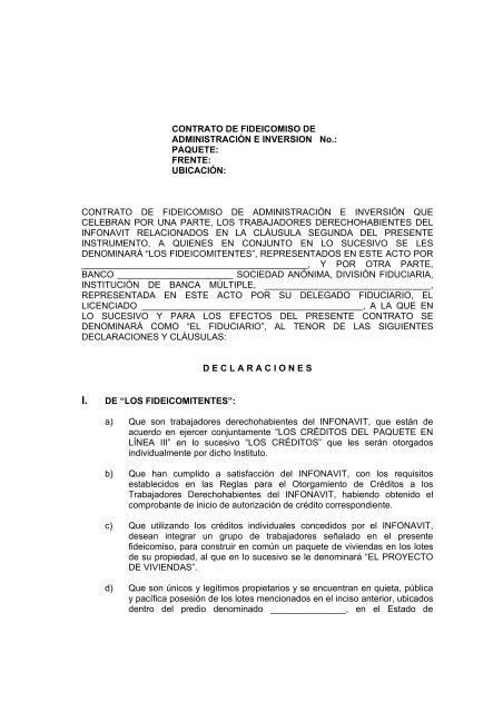 Contrato De Fideicomiso De Administracia N E Infonavit
