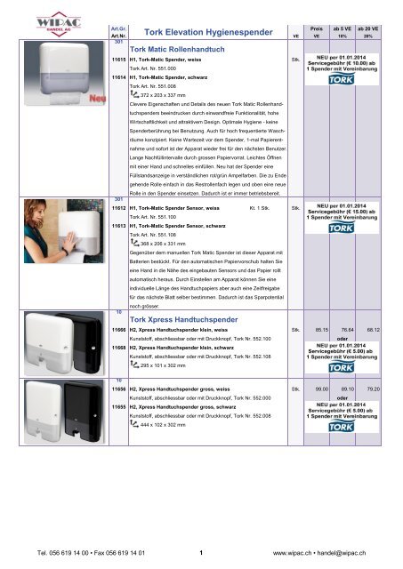 Tork Elevation Hygienespender - Wipac Handel AG