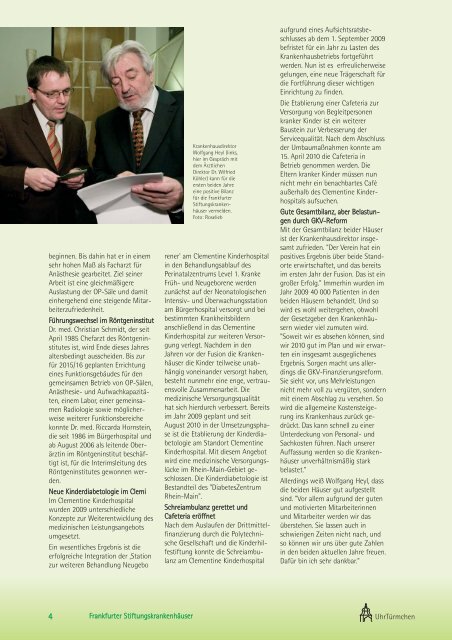 Ausgabe U 4 - Dezember 2010 - Bürgerhospital Frankfurt