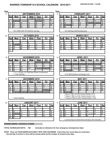 School Calendars - Warren Township Schools