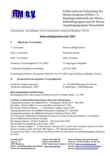 2007 - Förderverein zur Erforschung des Messie-Syndroms FEM e.V.