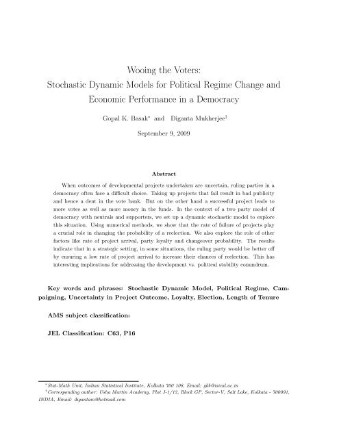 Stochastic Dynamic Models for Political Regime Change and ...