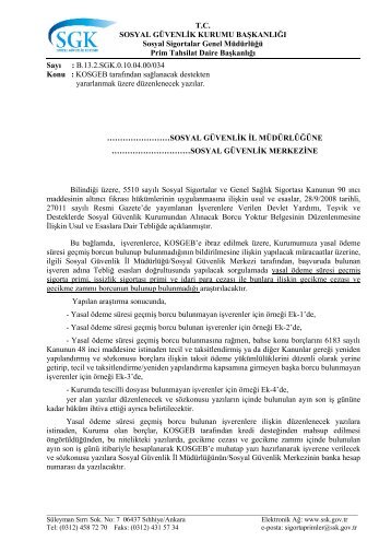 T.C. SOSYAL GÃVENLÄ°K KURUMU BAÅKANLIÄI Sosyal Sigortalar ...