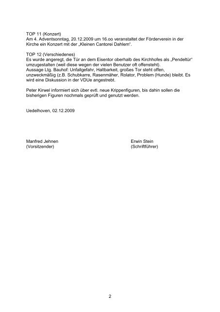 Protokoll der Jahreshauptversammlung 2009