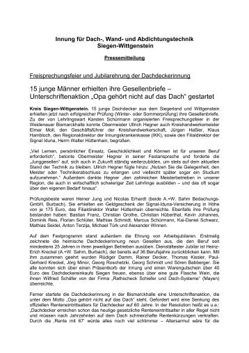 Freisprechungsfeier und Jubilarehrung - der Dachdeckerinnung ...