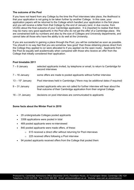 Winter Pool information sheet 2011v2 - University of Cambridge