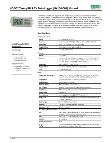 HOBO Temp/RH 3.5% Data Logger (UX100-003) Manual