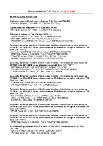 Procès-verbal du C.P. Namur du 22.03.2012 - Belsport
