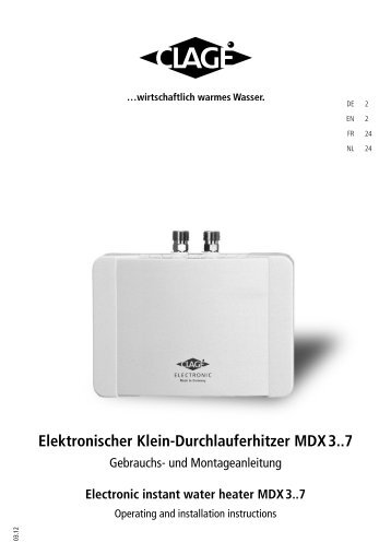 Elektronischer Klein-Durchlauferhitzer MDX 3..7 - Clage GmbH