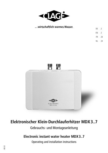 Elektronischer Klein-Durchlauferhitzer MDX 3..7 - Clage GmbH