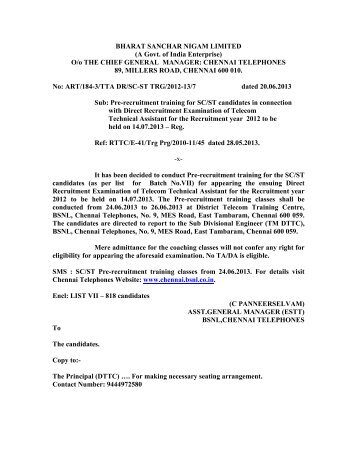 BHARAT SA CHAR IGAM LIMITED - Chennai Telephones - BSNL