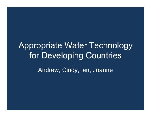 Appropriate Water Technology for Developing Countries