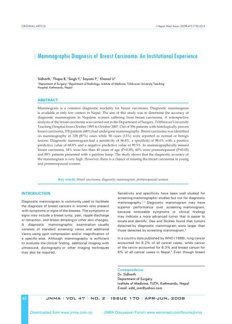 Mammographic Diagnosis of Breast Carcinoma - Journal of Nepal ...