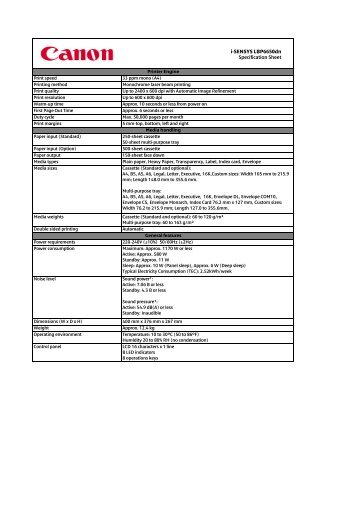 i-SENSYS LBP6650dn Specification Sheet - Canon